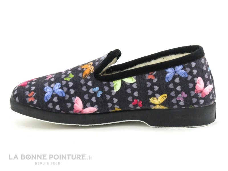 Maison Espadrille 7632 Charentaise Papillons - Noir - Chausson Femme 2 Maison Espadrille 7632 Charentaise Papillons - Noir - Chausson Femme – Image 2