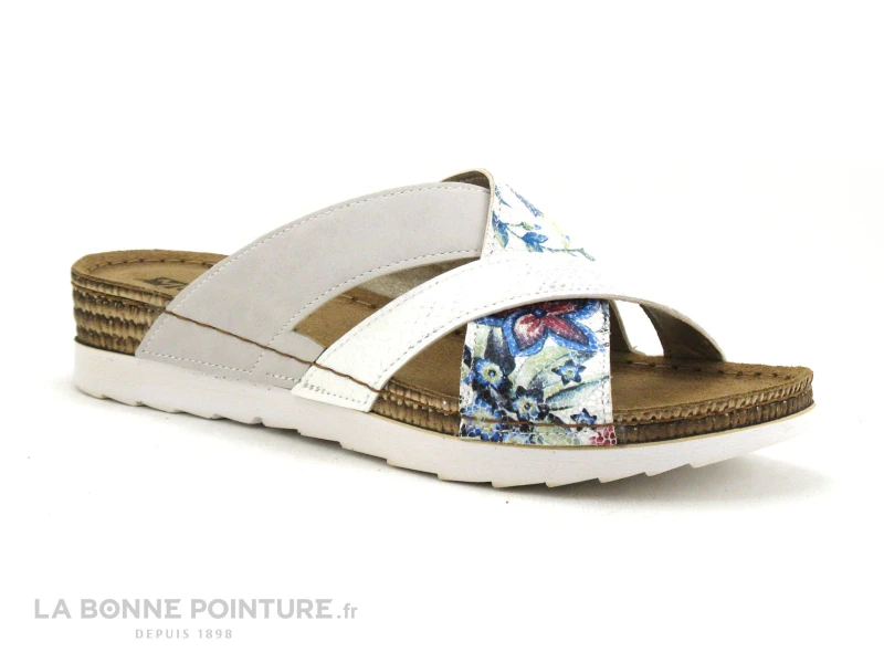 Morans MICAS 27355 Blanc Gris Fleurs - Brides Croisees - Mule 1 Morans MICAS 27355 Blanc Gris Fleurs - Brides Croisees - Mule