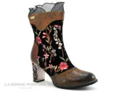 Laura Vita LEDAO 01 Wine - Bottine Femme Avec Fleurs - Talon Haut