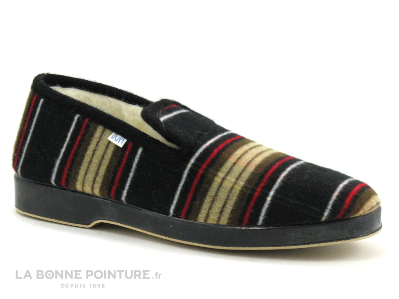Ouf CIDEO Noir Beige Rouge - Rayures - Chausson Homme Interieur Laine 1 Ouf CIDEO Noir Beige Rouge - Rayures - Chausson Homme Interieur Laine