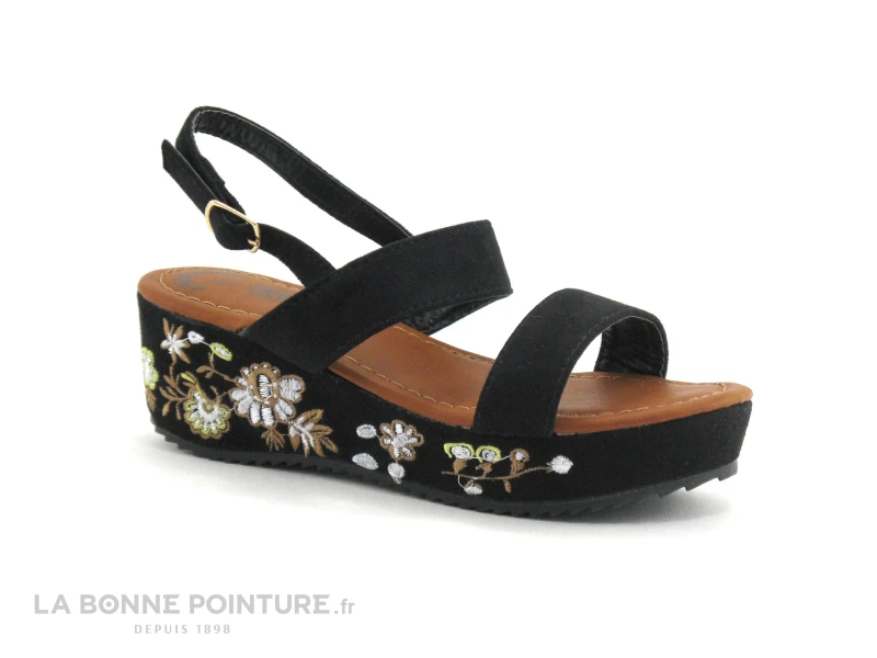 ZERO Faute - VALSE Noir - Semelle Fleurie - Sandale Compensee Fille 1 ZERO Faute - VALSE Noir - Semelle Fleurie - Sandale Compensee Fille