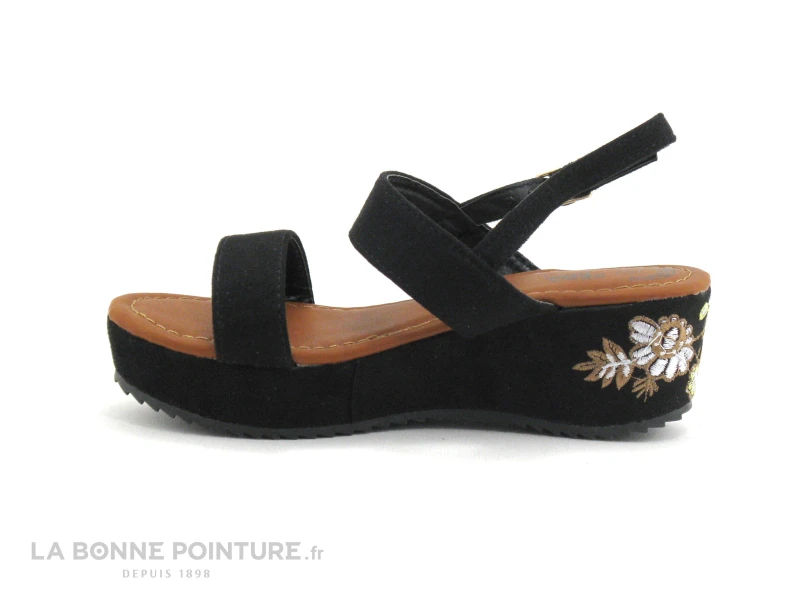 ZERO Faute - VALSE Noir - Semelle Fleurie - Sandale Compensee Fille 2 ZERO Faute - VALSE Noir - Semelle Fleurie - Sandale Compensee Fille – Image 2