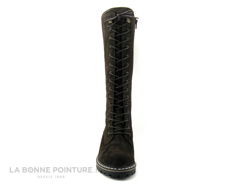 Elue Par Nous KOFOUR Marron Velours Croco - Botte Lacet Femme 2 Elue Par Nous KOFOUR Marron Velours Croco - Botte Lacet Femme – Image 2