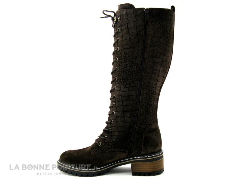 Elue Par Nous KOFOUR Marron Velours Croco - Botte Lacet Femme 3 Elue Par Nous KOFOUR Marron Velours Croco - Botte Lacet Femme – Image 3