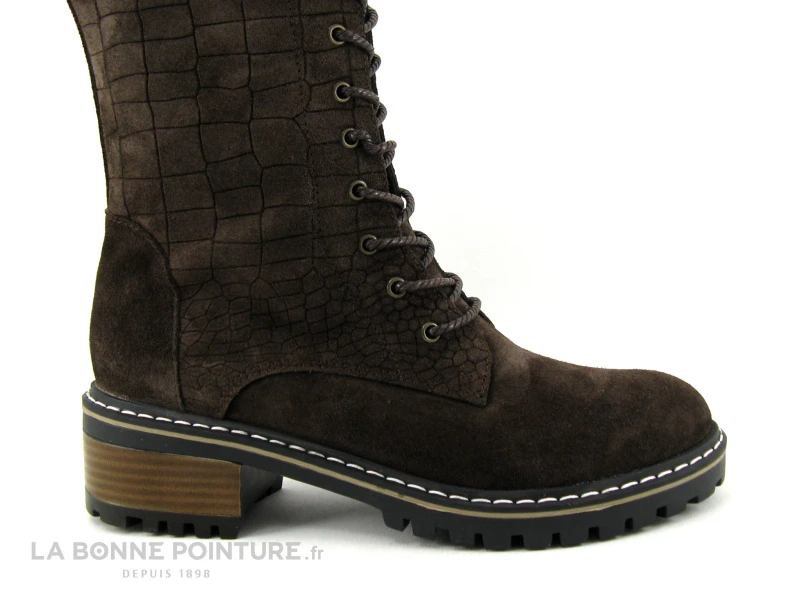 Elue Par Nous KOFOUR Marron Velours Croco - Botte Lacet Femme 5 Elue Par Nous KOFOUR Marron Velours Croco - Botte Lacet Femme – Image 5