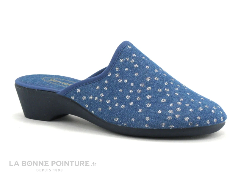Semelflex COLETTE - Bleu Jeans - Pois Argent - Pantoufle Mule Femme 1 Semelflex COLETTE - Bleu Jeans - Pois Argent - Pantoufle Mule Femme