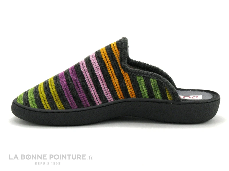Ouf GRAVURE Gris - Rayures Multicolores - Pantoufle Mule Femme 2 Ouf GRAVURE Gris - Rayures Multicolores - Pantoufle Mule Femme – Image 2