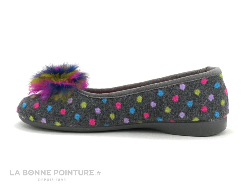 Zels 2378 Gris - Pois Et Pompon Multicolores - Pantoufle Ballerine 2 Zels 2378 Gris - Pois Et Pompon Multicolores - Pantoufle Ballerine – Image 2