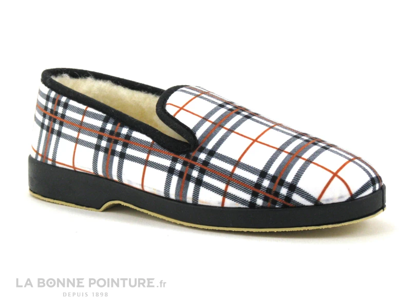 Saez CADETE Blanc Carreaux Rouges Et Noirs - Charentaise Femme 1 Saez CADETE Blanc Carreaux Rouges Et Noirs - Charentaise Femme