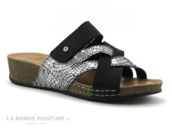 Fly Flot FLANCA Noir - Ecailles Argent - Mule Anatomique Femme